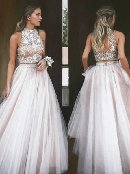 A-line High Neck Dazzling...