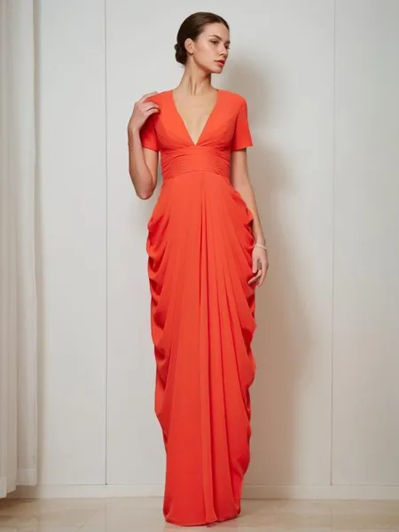 Sheath/Column V-Neck Short...