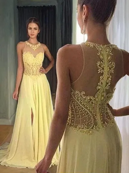 A-line Sheer Neck...