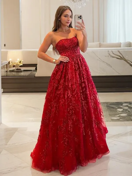 A-line Strapless Sleeveless...