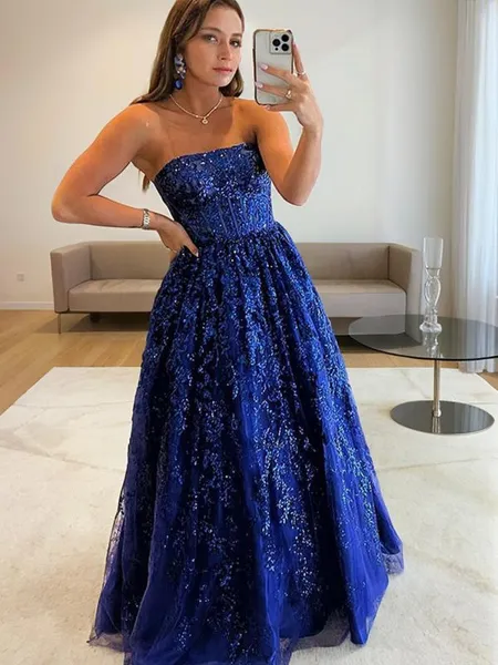 A-line Strapless Sleeveless...