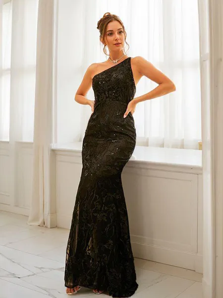 Sheath/Column One-Shoulder...