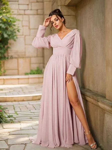 A-line V-Neck Chic Long...