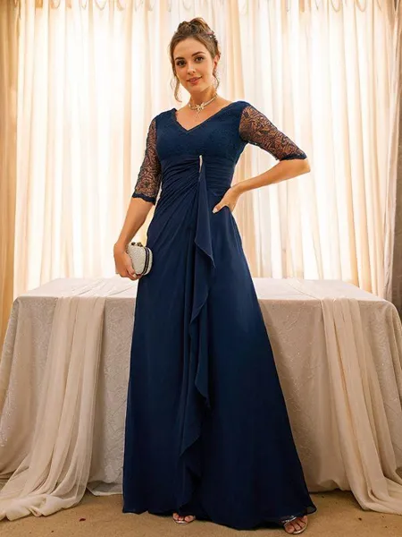 A-line V-Neck Dazzling 1/2...