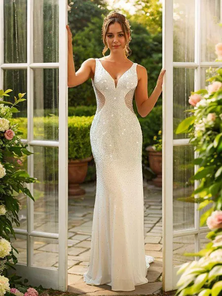 Sheath/Column V-Neck Clingy...