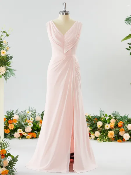 Exquisite A-line V-neck Chiffon Bridesmaid Dress With Slit