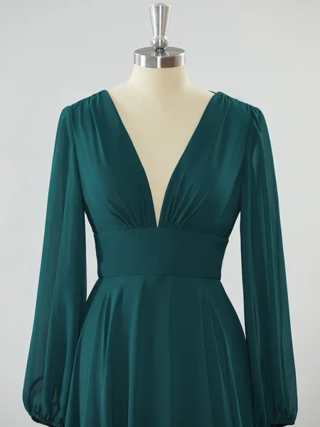 Unique A-line V-neck Long...