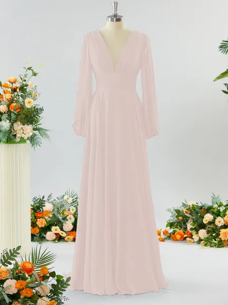 Unique A-line V-neck Long...