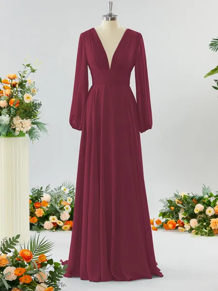 Unique A-line V-neck Long...