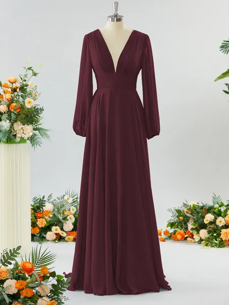 Unique A-line V-neck Long...