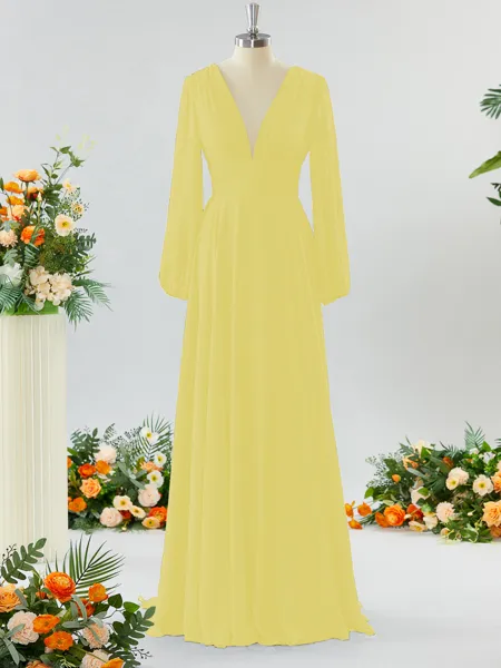 Unique A-line V-neck Long...