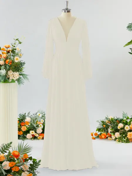 Unique A-line V-neck Long...