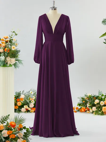 Unique A-line V-neck Long...