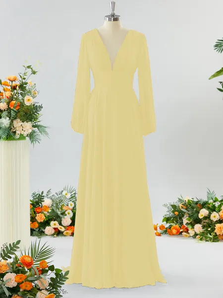 Unique A-line V-neck Long...