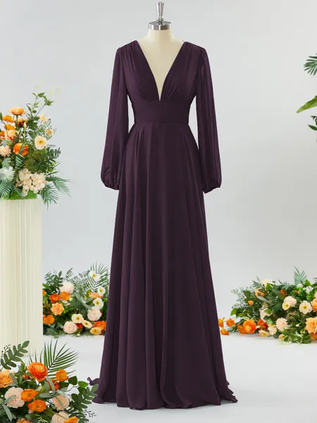 Unique A-line V-neck Long...