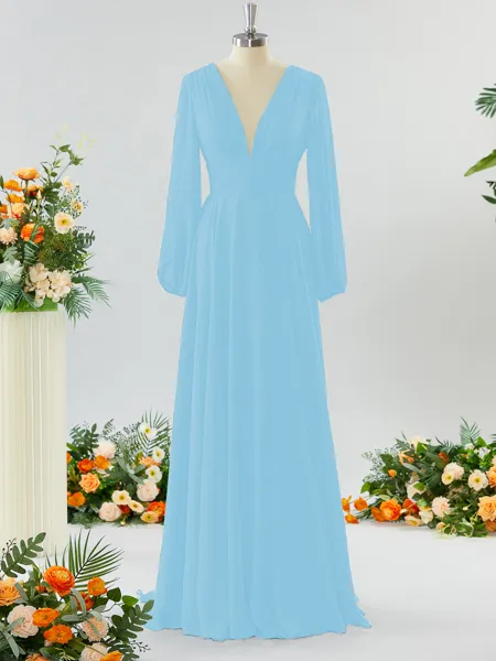 Unique A-line V-neck Long...