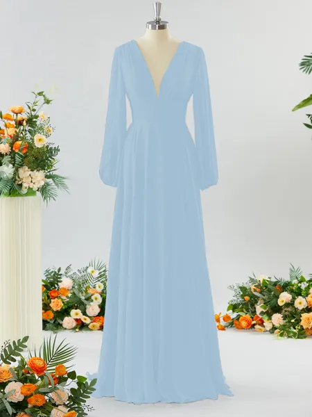 Unique A-line V-neck Long...