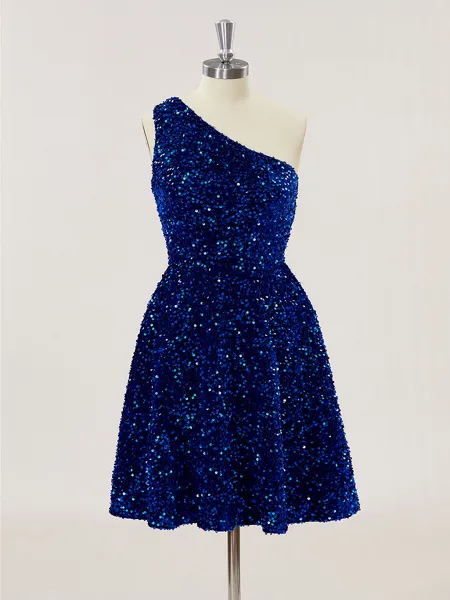 A-line One-Shoulder Shiny...