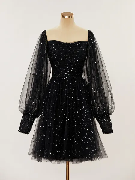 A-line Square Gleaming Long...