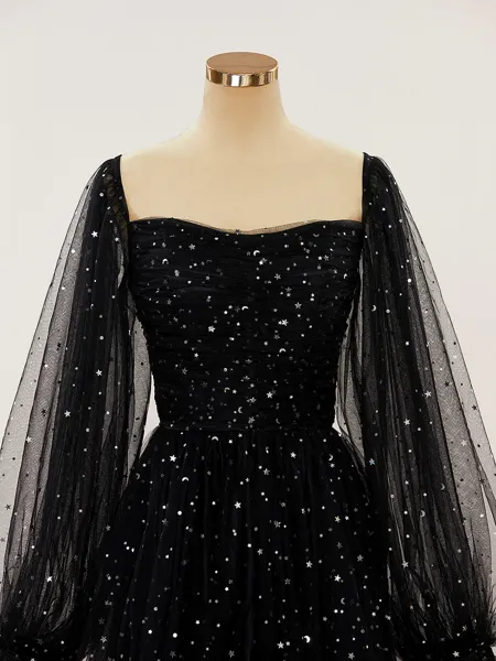 A-line Square Gleaming Long...