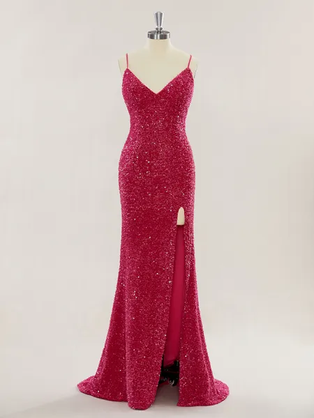 Shiny Sheath/Column V-Neck...