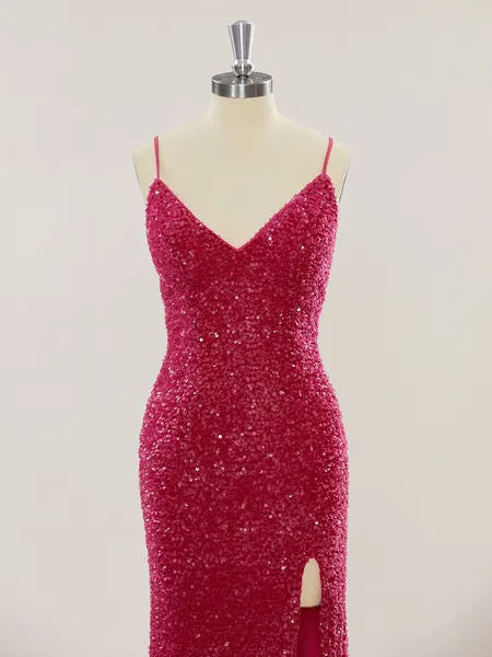 Shiny Sheath/Column V-Neck...