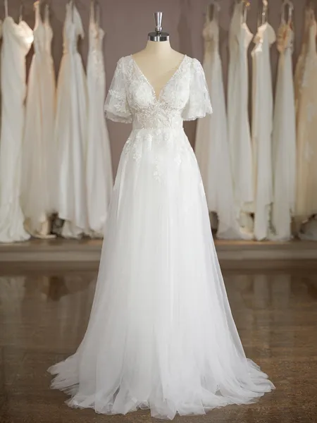 A-line V-Neck Short Sleeves...