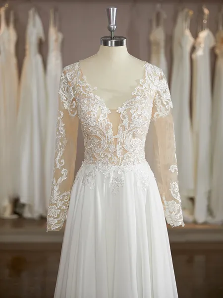 A-line Splendid V-Neck Long...