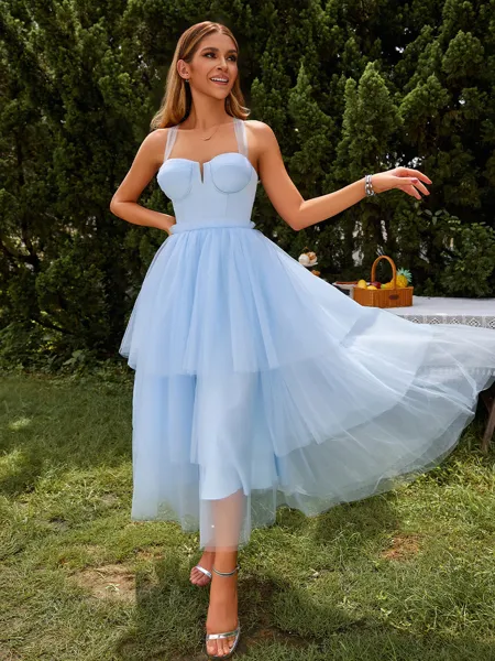 A-line Glam Straps Tulle...