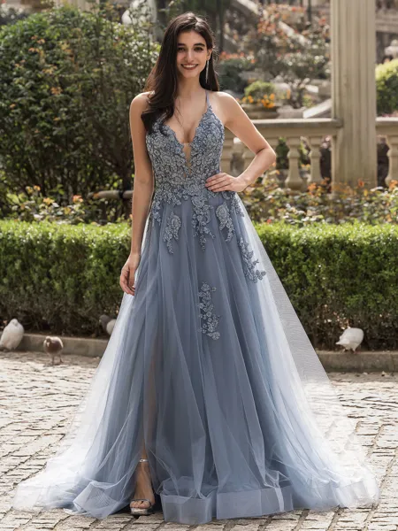 Elegant A-line V-Neck...