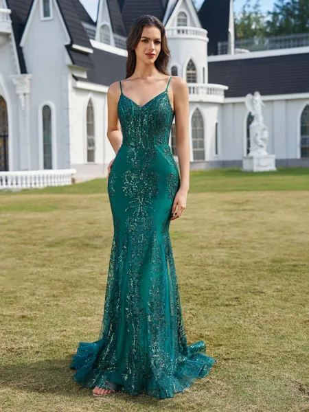 Elegant Sheath V-Neck Sweep...