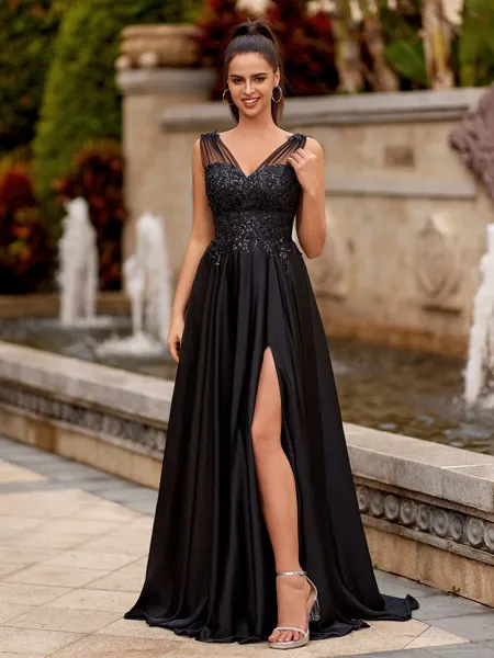 Elegant A-line V-Neck...