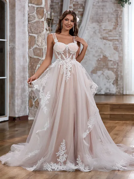 Glam A-line Straps Tulle...