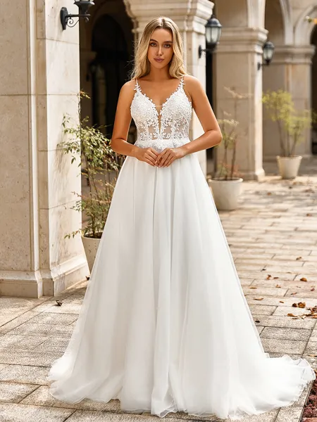 Charming A-line V-Neck...