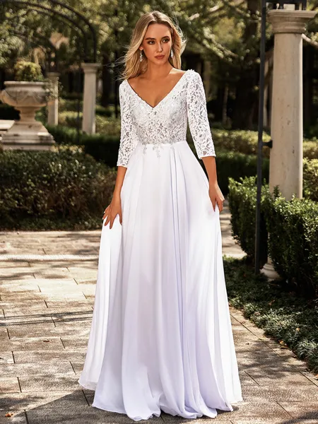 Fashion A-line V-Neck 3/4...