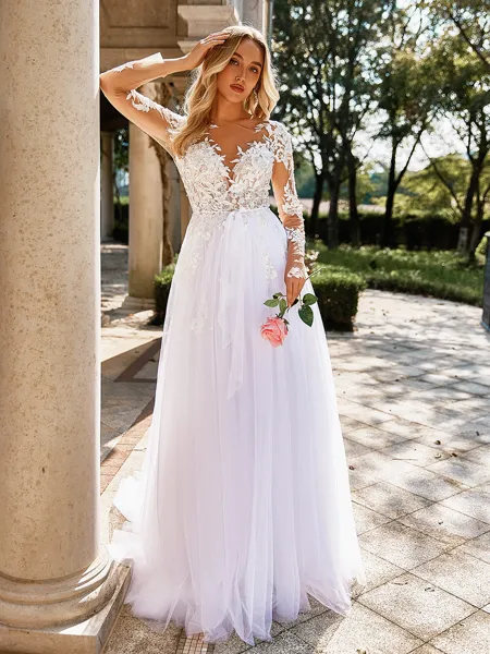 Delicate A-line Scoop Long...