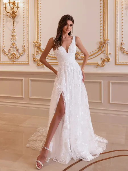 Charming A-line V-Neck...