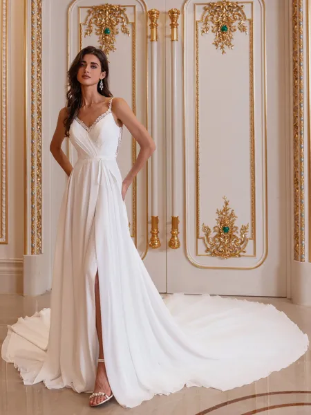 Noble A-line V-Neck Pleated...