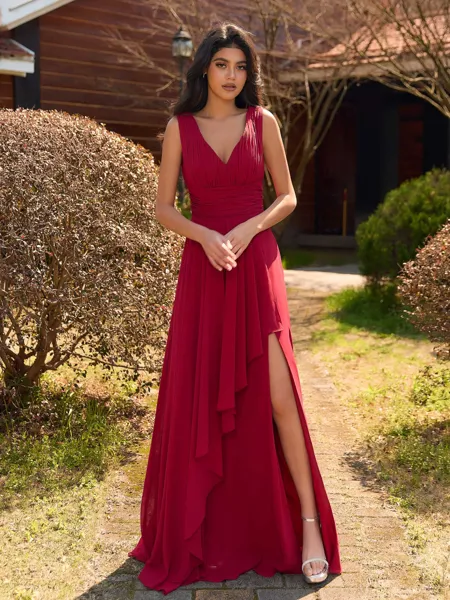 Charming A-line V-Neck...