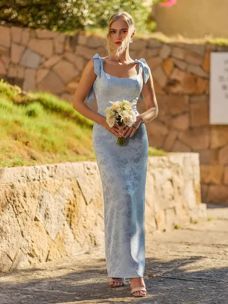 Trendy Sheath Square Bow Ankle-Length Bridesmaid Dress