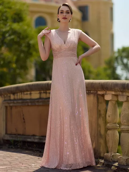 Chic A-line V-Neck Pleated...