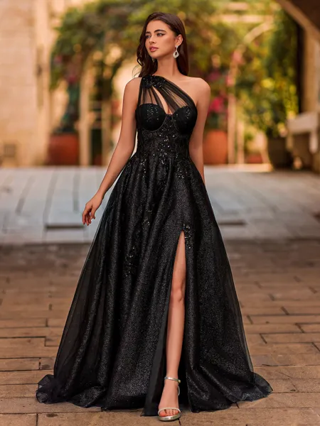 Opulent A-line One-Shoulder...