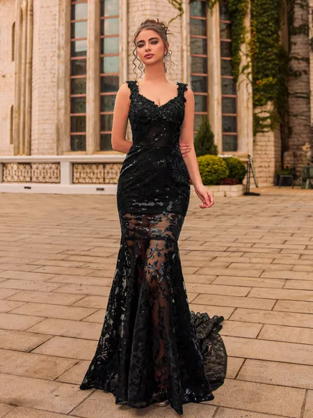 Hermosos Sheath Lace V-Neck...