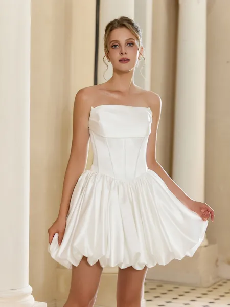 Unforgettable Ball-Gown Straight Pleated Short/Mini Satin Corset Wedding Dress