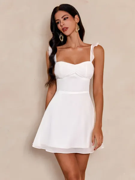Party with Prosecco White A-line Straps Pleated Short/Mini Chiffon Dress