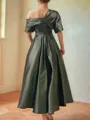Hot A-line Short Sleeves Pleated Ankle-Length Silk like Satin Mother of the Bride Dress