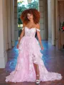Fashion A-line Off-the-Shoulder Court Train Tulle Corset Prom Dress With Slit