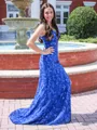 Sheath/Column Straps Unique Sweep Train Lace Prom Dress With Slit