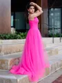 Elegant A-line V-neck Tulle Sweep Train Corset Prom Dress