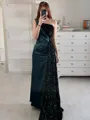 Sheath/Column Glitter One-Shoulder Velvet Sequins Floor-Length Prom Dress With Slit